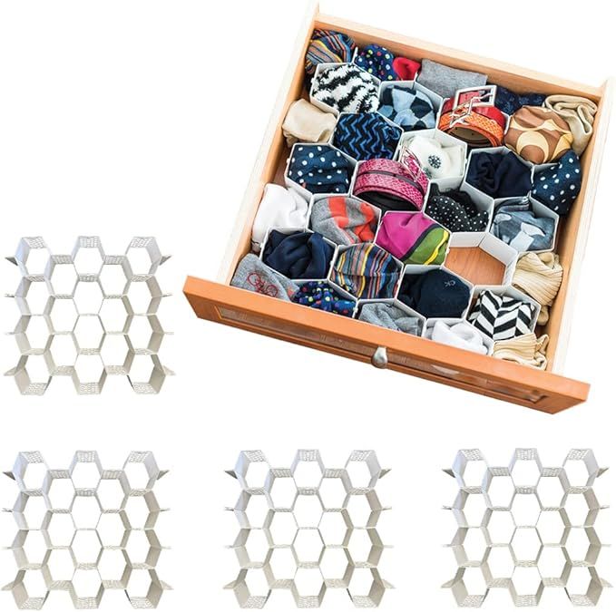 Evelots Honeycomb Drawer Organizer - Set of 4, 112 Slots, Easy Snap-Together Assembly, Adjustable... | Amazon (US)