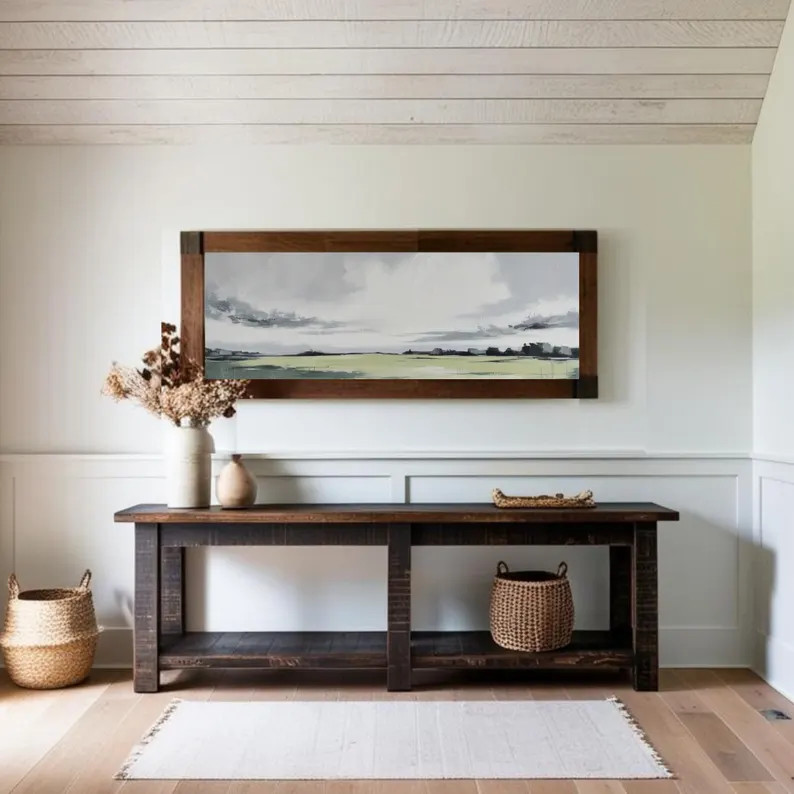 Neutral Abstract Landscape Print Modern Farmhouse Cottage Wall Art Oversized Minimalist Painting ... | Etsy (US)