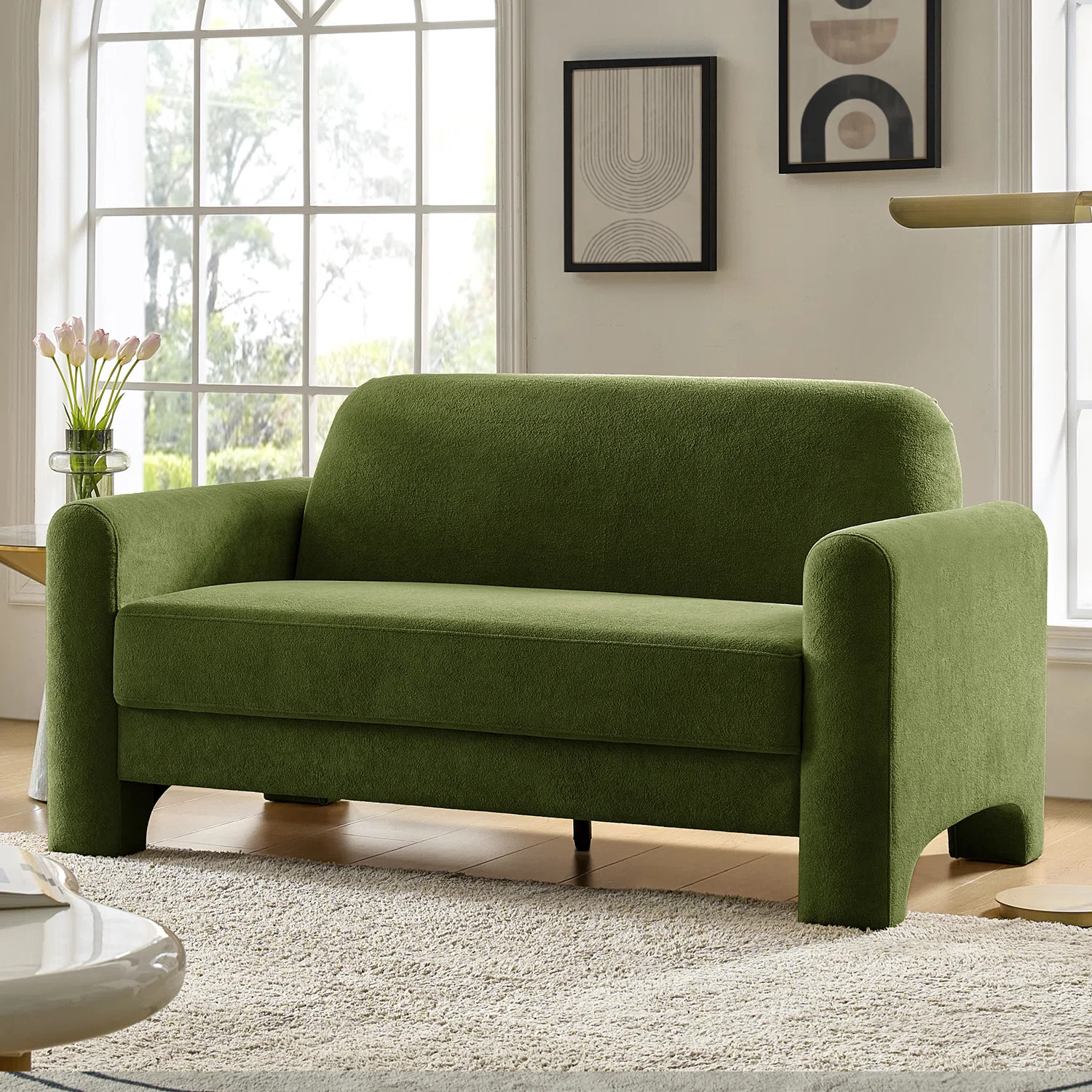Werts 59.5" Modern Curved Chenille Loveseat Sofa | Wayfair North America