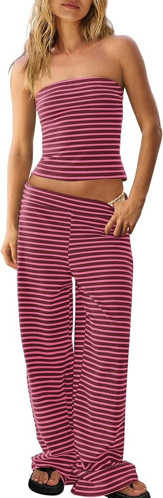 Panadila Womens Striped Two Piece Sets Summer Lounge Outfits Sailor Tube Top and Pants Matching S... | Amazon (US)