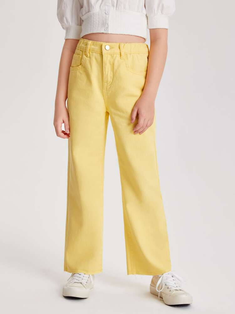 Girls Raw Hem Straight Leg Jeans | SHEIN