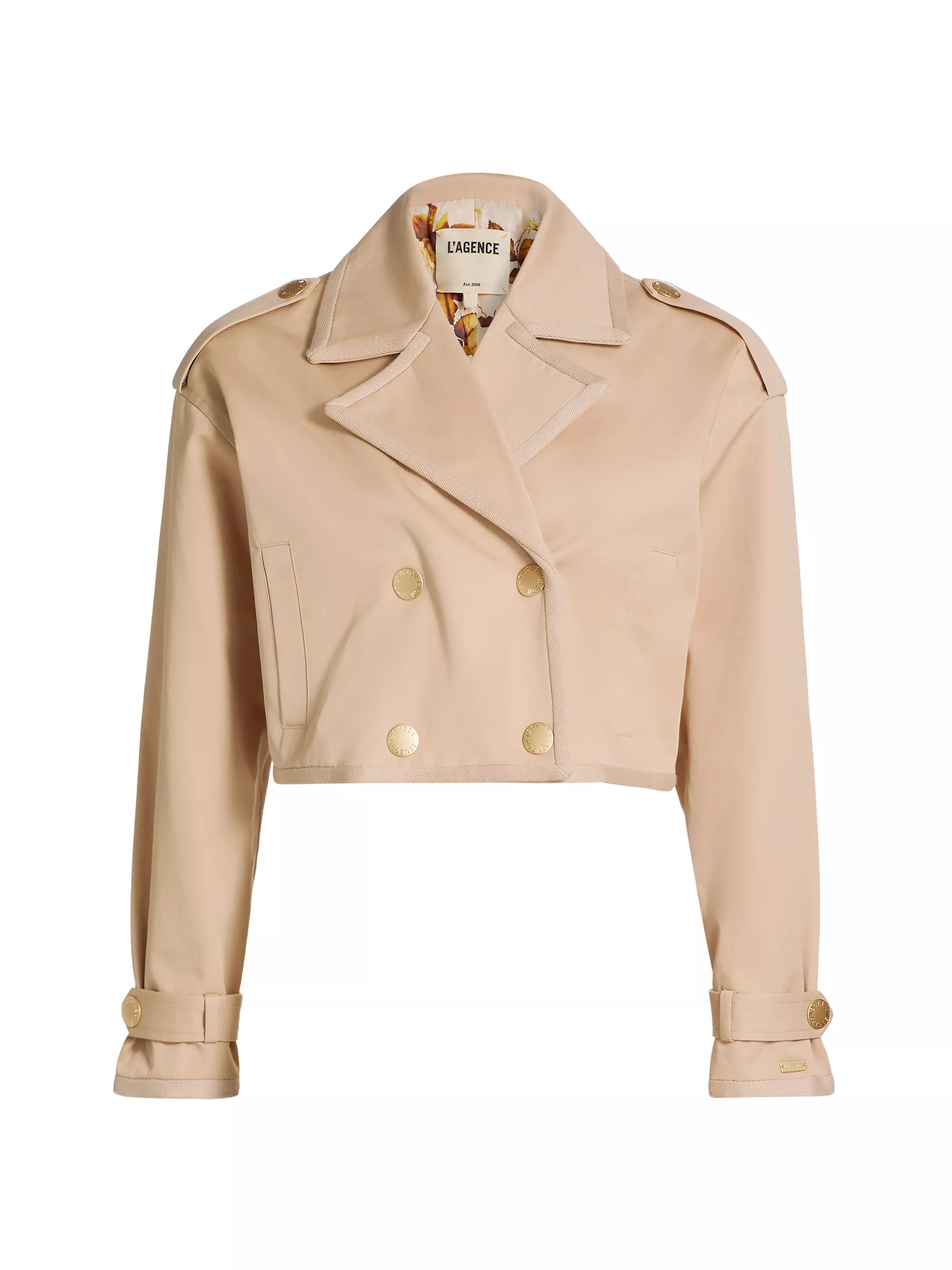 Shop L'AGENCE Kento Cotton Crop Trench Jacket | Saks Fifth Avenue | Saks Fifth Avenue