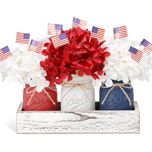 Patriotic Table Decorations, Memorial Day Decor, 250 Anniversary USA Patriotic Mason Jars with Mini American Flags, 4th of July Decorations, Red White and Blue Decor, Patriotic Themed Party Decoration | Amazon (US)