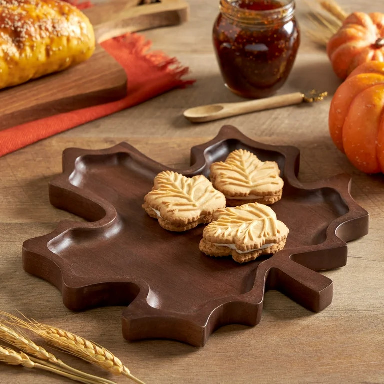 Mango Wood Leaf Decorative Tray, Brown, 10" x 9.6", Harvest by Way To Celebrate | Walmart (US)