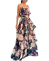 Women Tank Tops Maxi Skirts 2PC Set Sexy Wedding Rose Print Mopping Long Skirt Bandeau Camisole C... | Amazon (US)