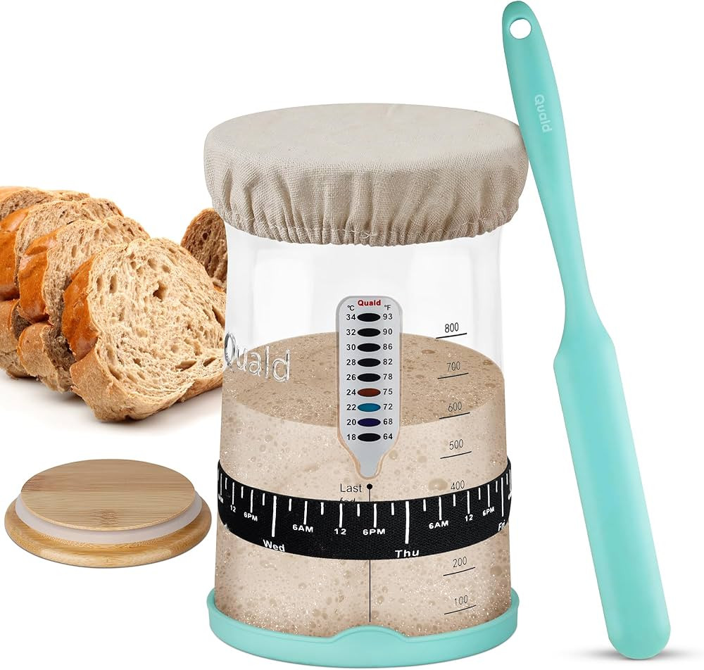 Sourdough Starter Kit，35 Oz Sourdough Starter Jar With Date Marked Feeding Band, Thermometer, C... | Amazon (US)