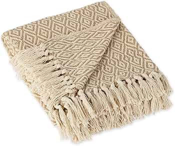 DII Rustic Farmhouse Double Diamond Woven Throw, 50x60, Stone | Amazon (US)