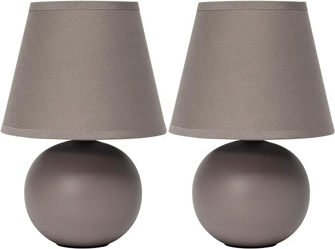 Simple Designs LT2008-GRY-2PK Mini Ceramic Globe 2 Pack Table Lamp Set, Gray | Amazon (US)