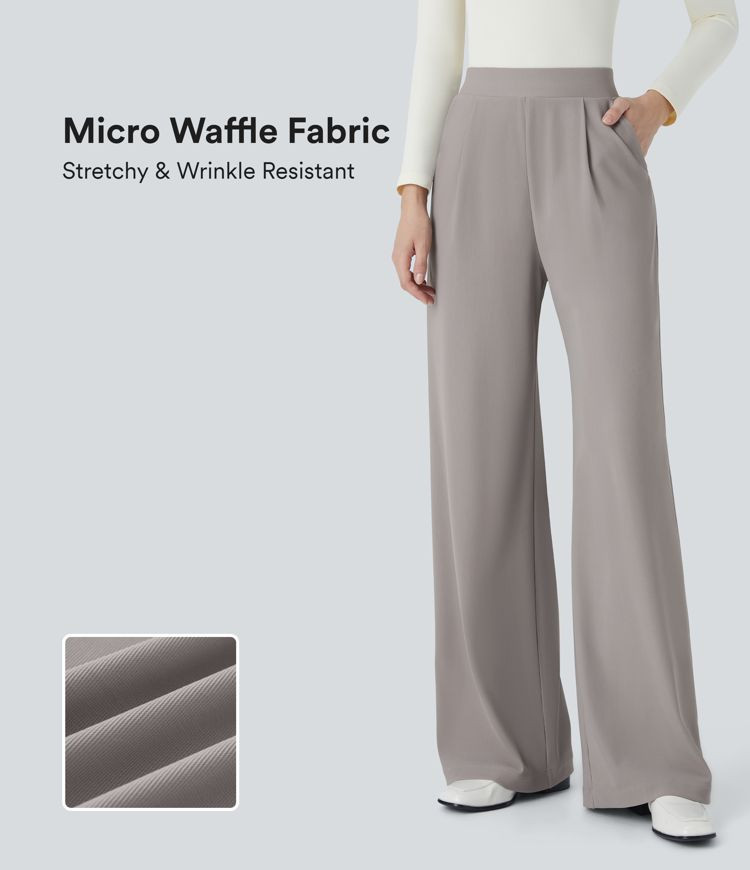 Damen Halara Flex™ Figurformende Stoffhose aus Micro-Waffel-Stoff mit hohem Bund, weitem Bein, ... | Halara - DE