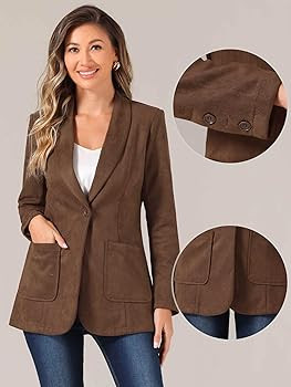 Allegra K Faux Suede Blazer for Women's Lapel Collar One Button Dressy Suit Jacket | Amazon (US)