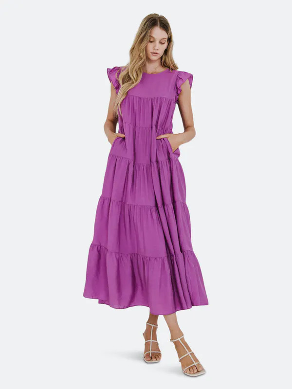 English Factory Tiered Maxi Dress - Purple - L | Verishop