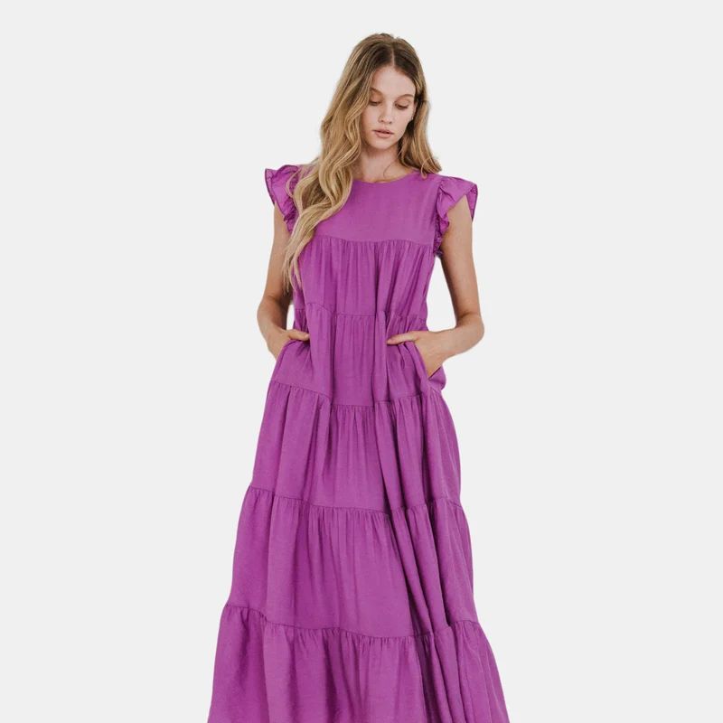 English Factory Tiered Maxi Dress - Purple - L | Verishop