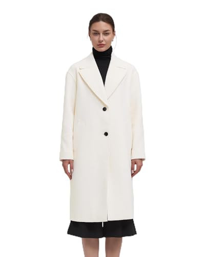 IKAZZ Women's Winter Pea Coat, Women's Winter Long Coats Classic Notch Lapel Single-Breasted Peacoat Fall Casual Button Long Trench Coat for Women with Pockets White S | Amazon (US)