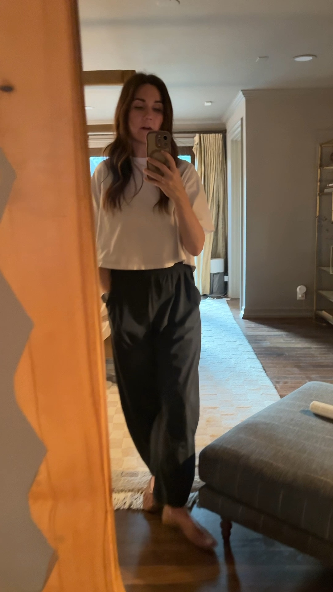 Ruti pants dupe! Softest barrel pant in tech material. Best white tee. 

#LTKootd #LTKActive #LTKmomlife