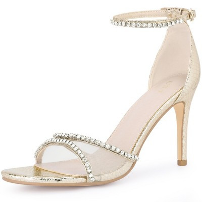 BLISSFUL STEP Rhinestone Open Toe Mesh Ankle Strap Sandals for Women 10 Gold | Target