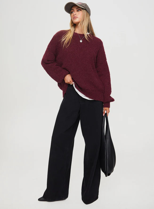 Niomie Knit Sweater Burgundy | Princess Polly US