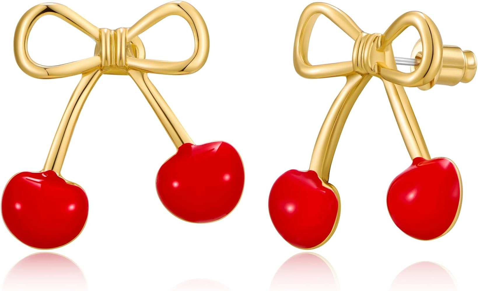 Gold Cherry Stud Earrings for Women 14K Gold Plated Cute Cherry Flat Back Earrings Studs Hypoalle... | Amazon (US)
