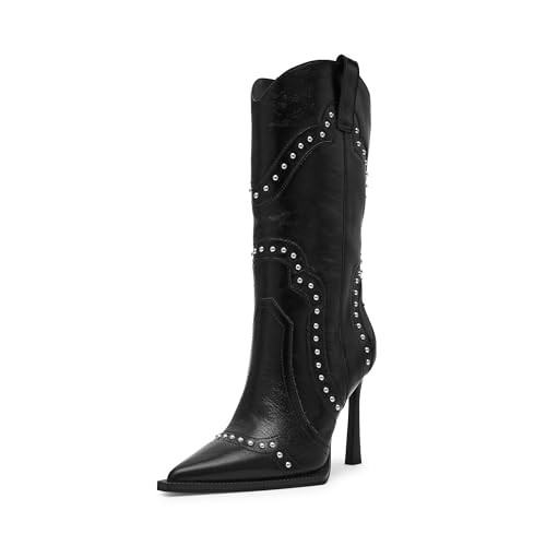 Steve Madden Women's Kylar Western Boot, Black Leather, 6.5 | Amazon (US)