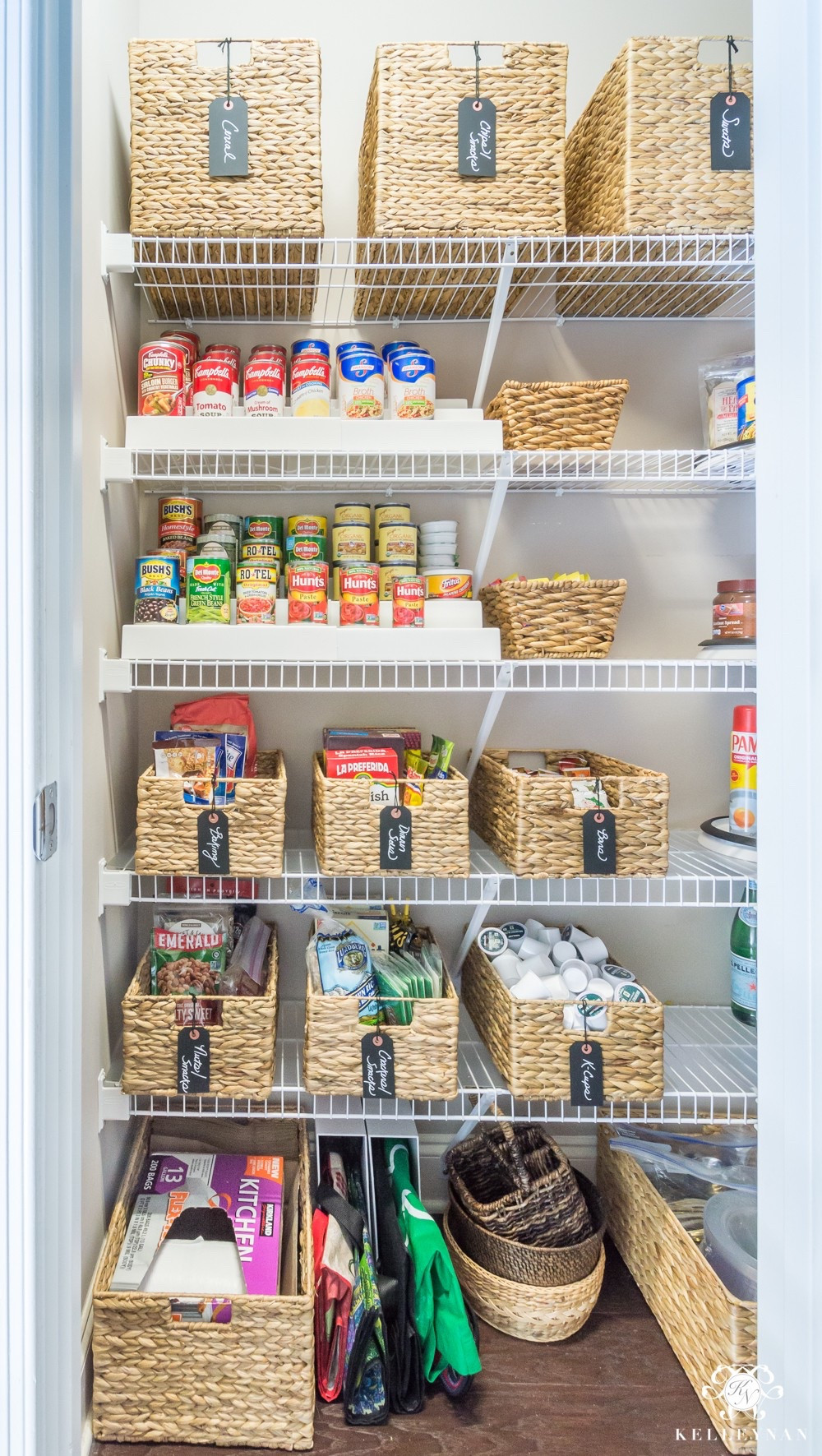 It’s easy to keep a small wire shelf pantry organized when you have the right storage items, like baskets, can risers and turntables. Labeling the basket bins with their contents keeps things in check! home organization kitchen organization pantry organization home storage kitchen storage pantry storage Elfa finds 

#LTKStyleTip 

#LTKHome #LTKFindsUnder50