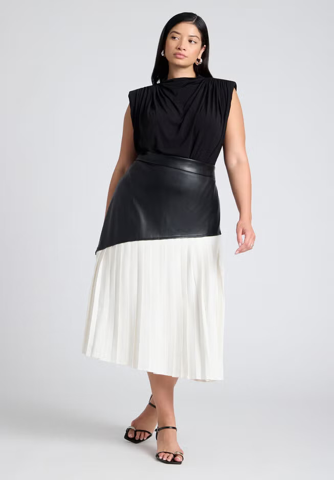 Mixed Media Pleated Skirt | Eloquii