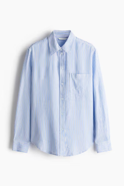 H & M - Linen-blend Shirt - Blue/White Striped | H&M (US + CA)