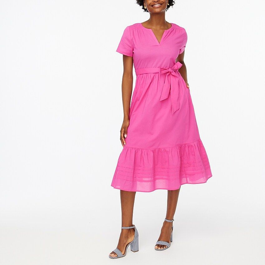 Factory: Cotton Tie-waist Tiered Midi Dress For Women | J.Crew Factory