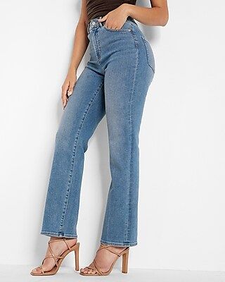 Super High Waisted Curvy Medium Wash Modern Straight Jeans | Express