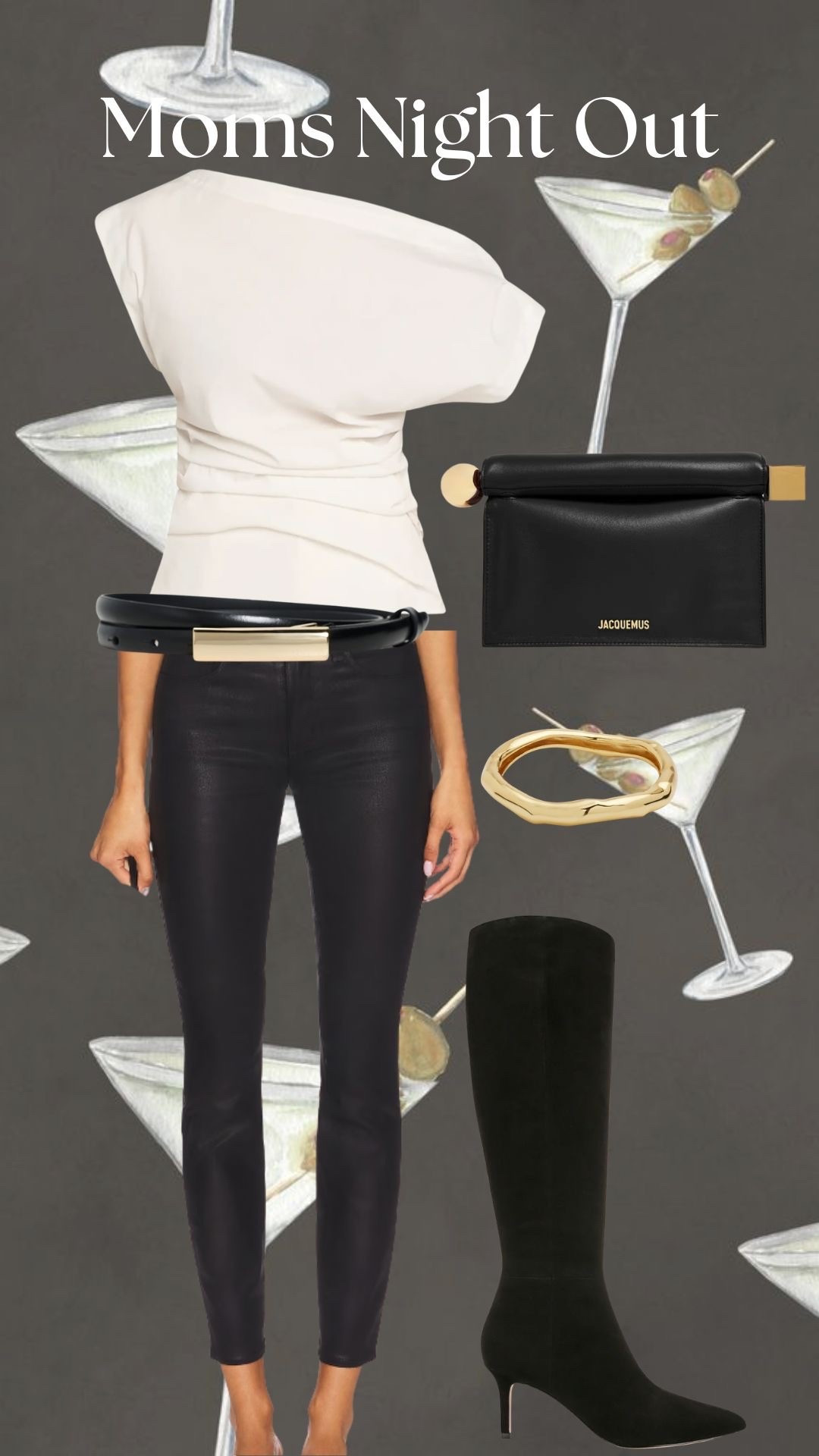 Mom’s Night Out!
Off the shoulder top, Coated black pants, Tall black suede boots, Gold Bangle, Black Clutch, Thin black belt!

#LTKShoeCrush #LTKSeasonal #LTKStyleTip