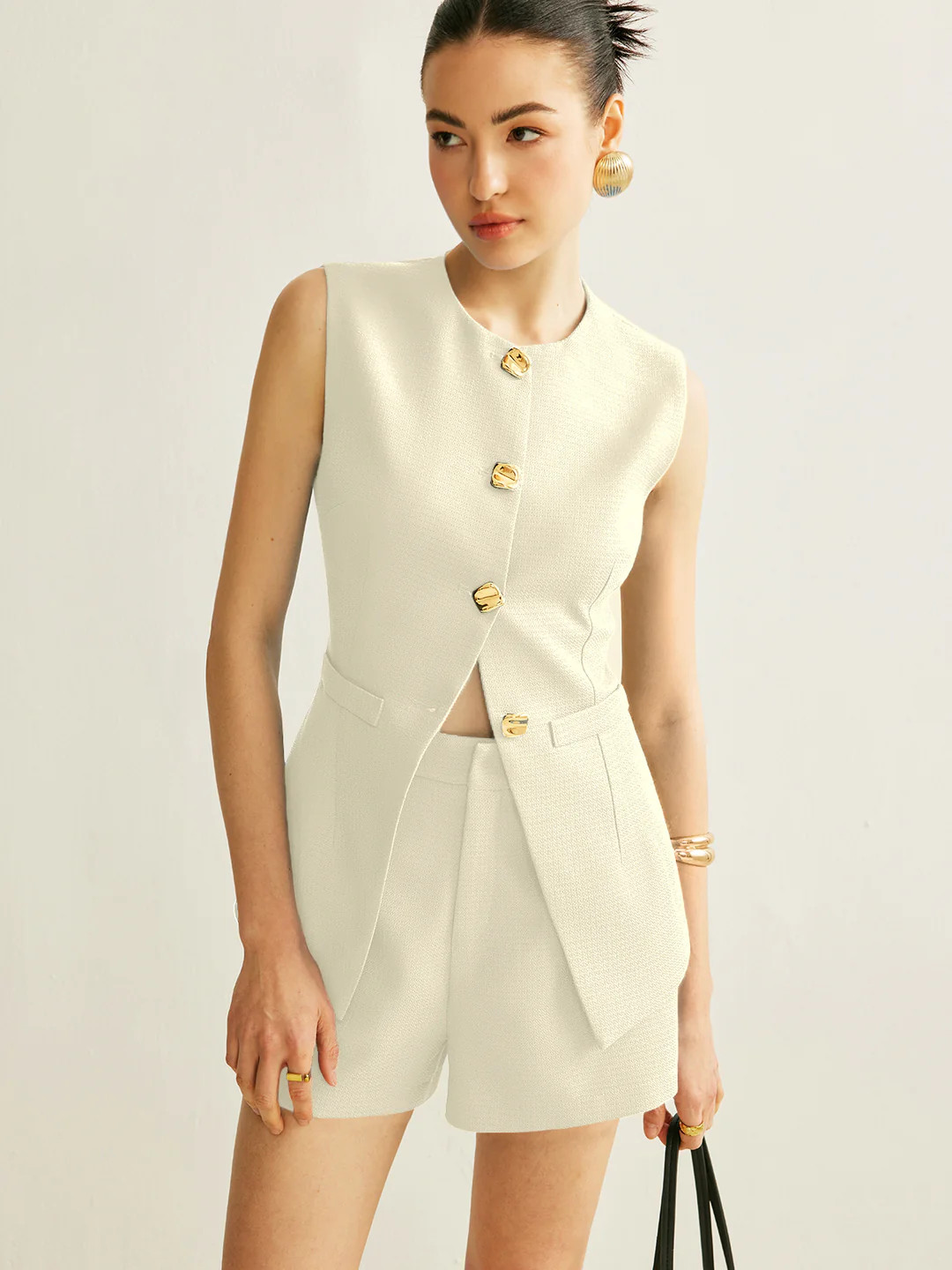Button Vest With Shorts Set | Commense