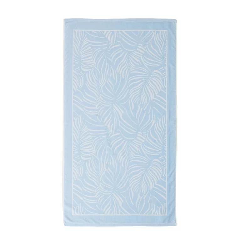 Better Homes & Gardens Extra Large Oversized Cotton Blend Sky Blue Leaf Print Resort Beach Towel,... | Walmart (US)