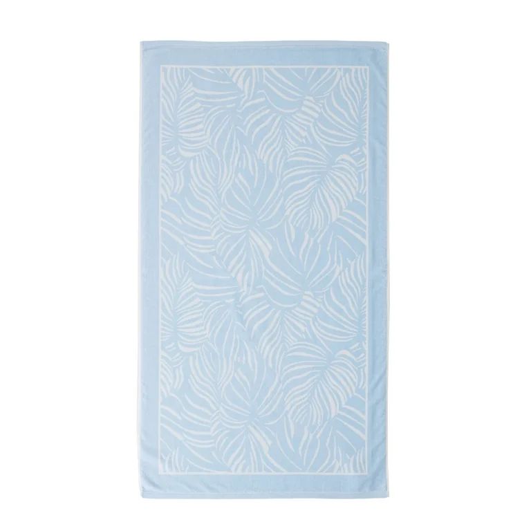 Better Homes & Gardens Extra Large Oversized Cotton Blend Sky Blue Leaf Print Resort Beach Towel,... | Walmart (US)