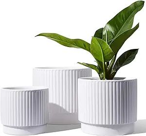LE TAUCI Ceramic Plant Pots with Drainage Holes, Set of 3, 8+6.5+5.5 Inch Stripe Garden Planter P... | Amazon (US)