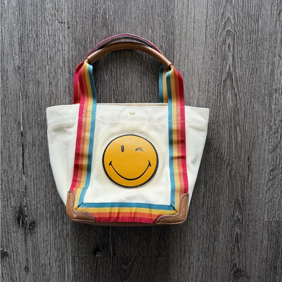 Striped Cream Tote Bag with Winking Smiley | Poshmark