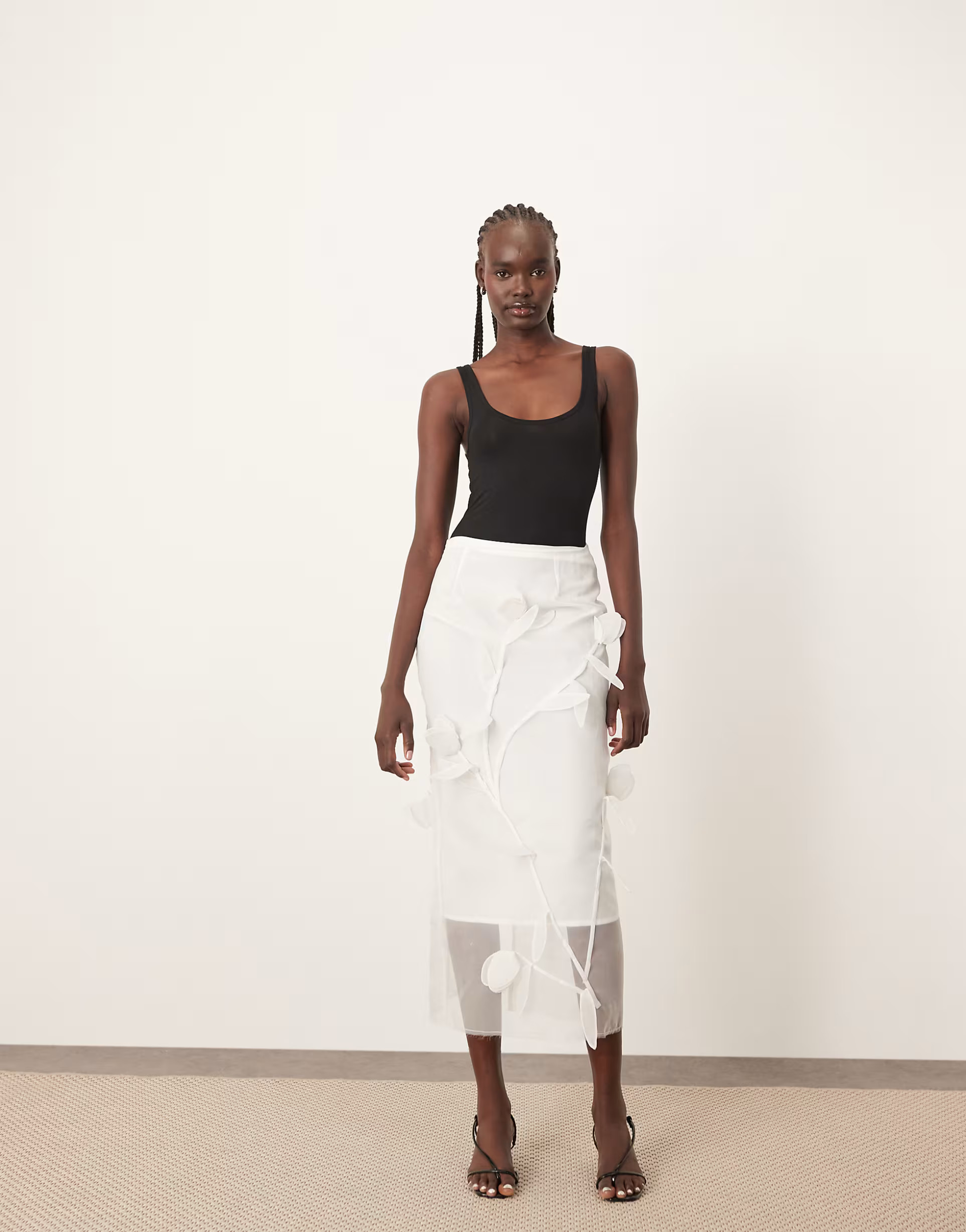 ARRANGE organza floral applique midi skirt in white | ASOS (Global)