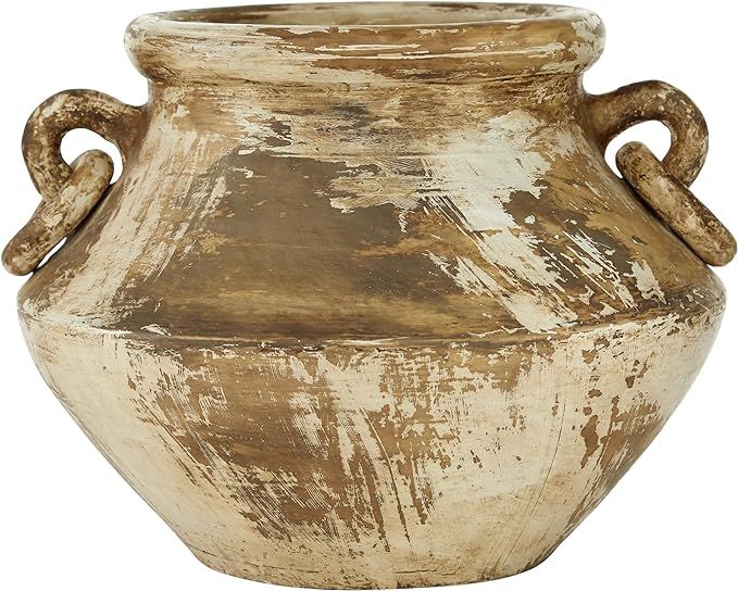 Deco 79 Ceramic Distressed Vase, 13" x 13" x 10", Beige | Amazon (US)