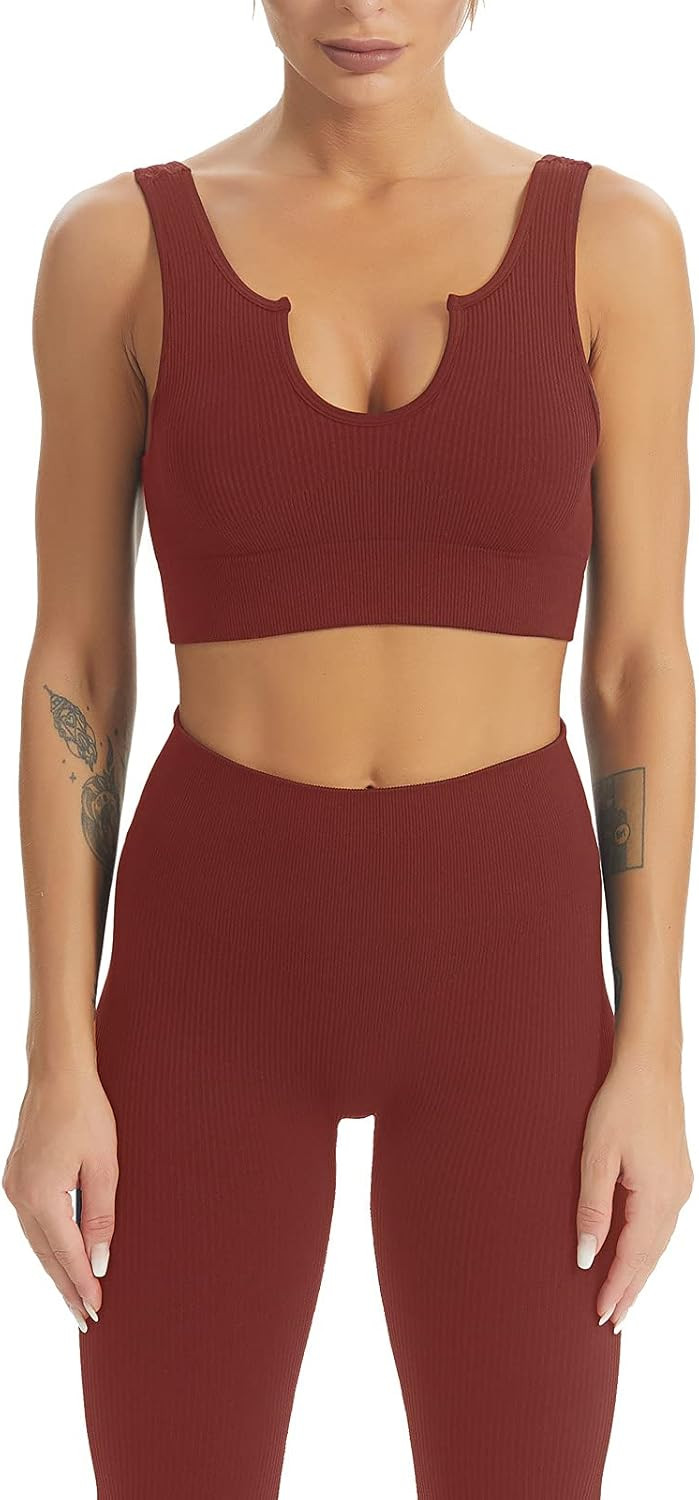 MATHACINO Workout Set Workout Outfits for Women 2 Piece Ribbed Seamless Workout Set Active Yoga S... | Amazon (US)
