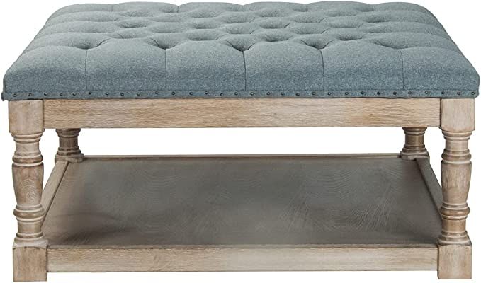 HULALA HOME Button Tufted Cocktail Ottoman with Shelf & Solid Wood Legs, Upholstered Square Coffe... | Amazon (US)