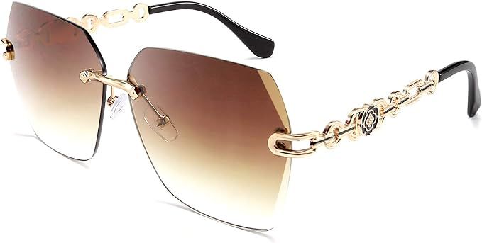 FEISEDY Classic Rimless Sunglasses Women Metal Frame Diamond Cutting Lens Sun Glasses B2567 | Amazon (US)