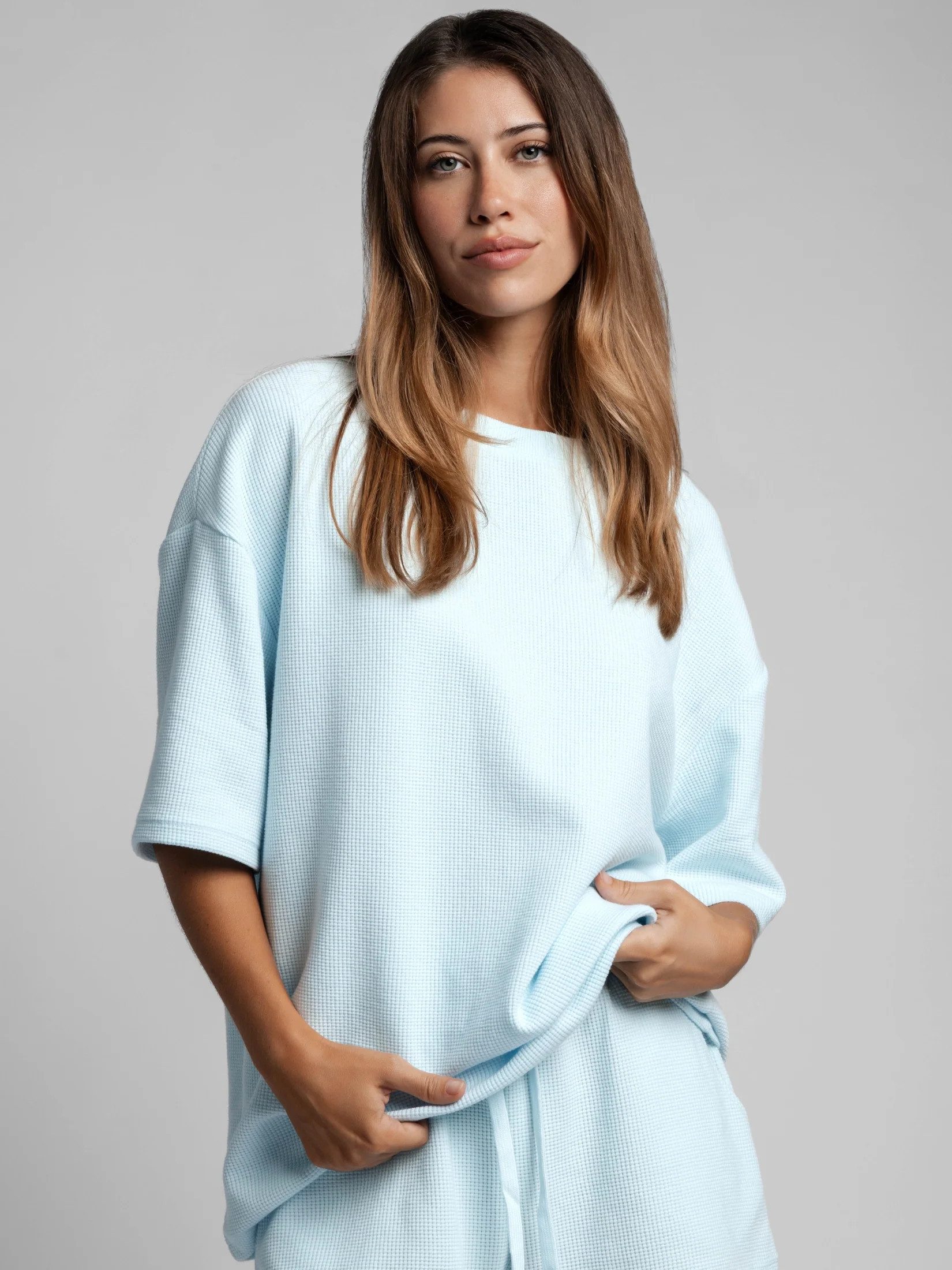 Comfrt Waffle Lounge Tee Shirt | Powder Blue | XL | Comfrt