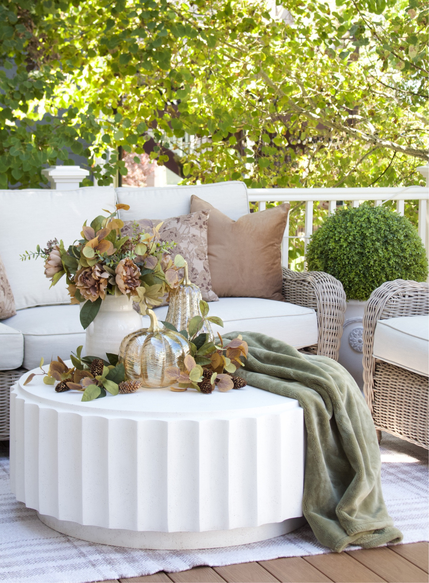 Create a cozy outdoor setting with  beautiful fall stems, pumpkins, and layers of texture, all from @wayfair!

#wayfair #wayfairpartner #ad

#LTKHome #LTKSeasonal #LTKStyleTip