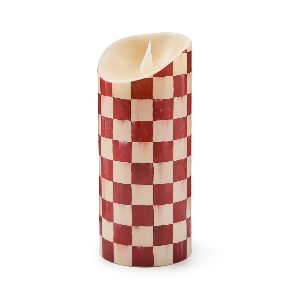 Cherry Check Flameless 7" Pillar Candle | MacKenzie-Childs