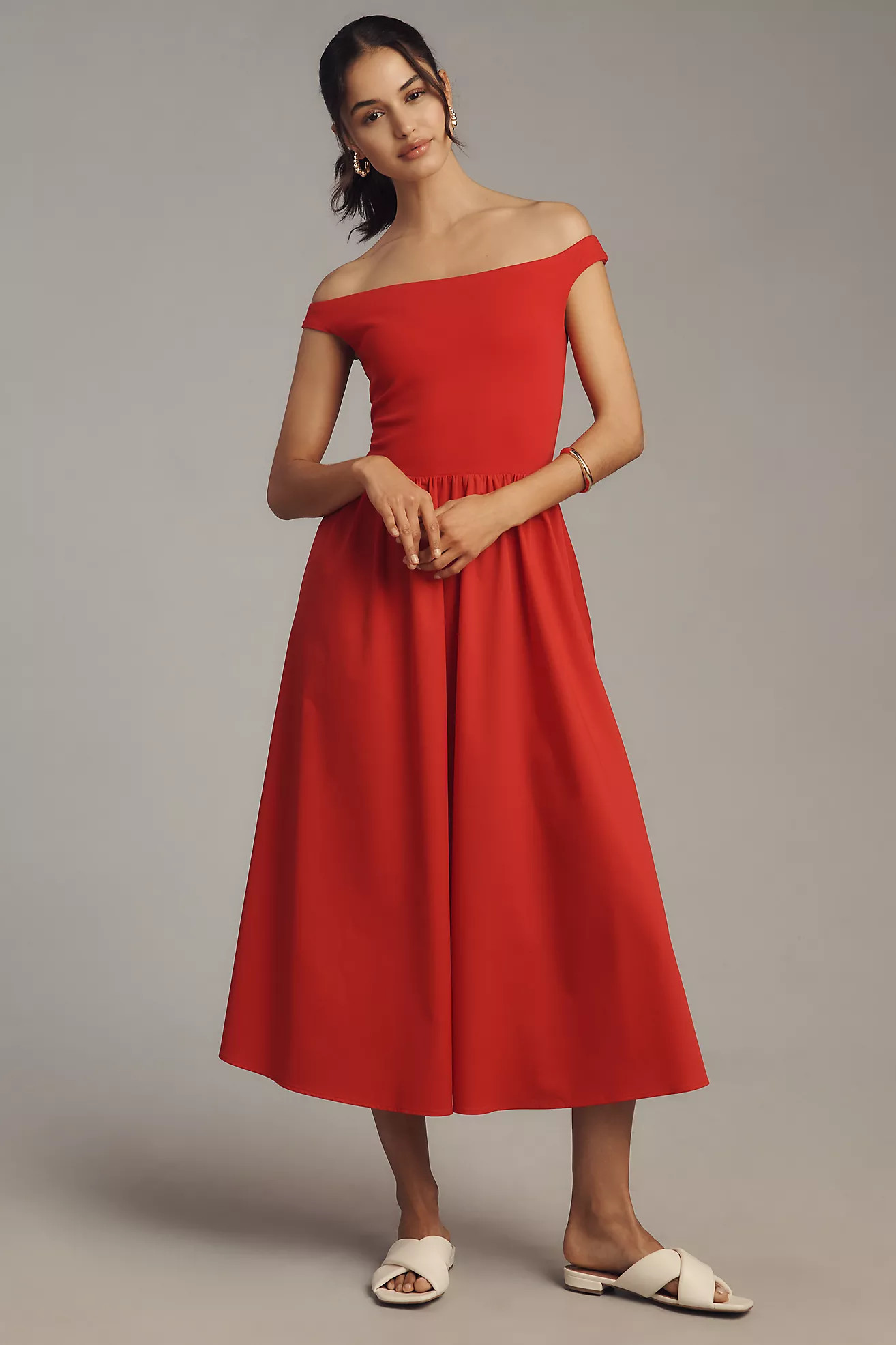 Elodie Petite Off-Shoulder Midi Dress | Anthropologie (US)