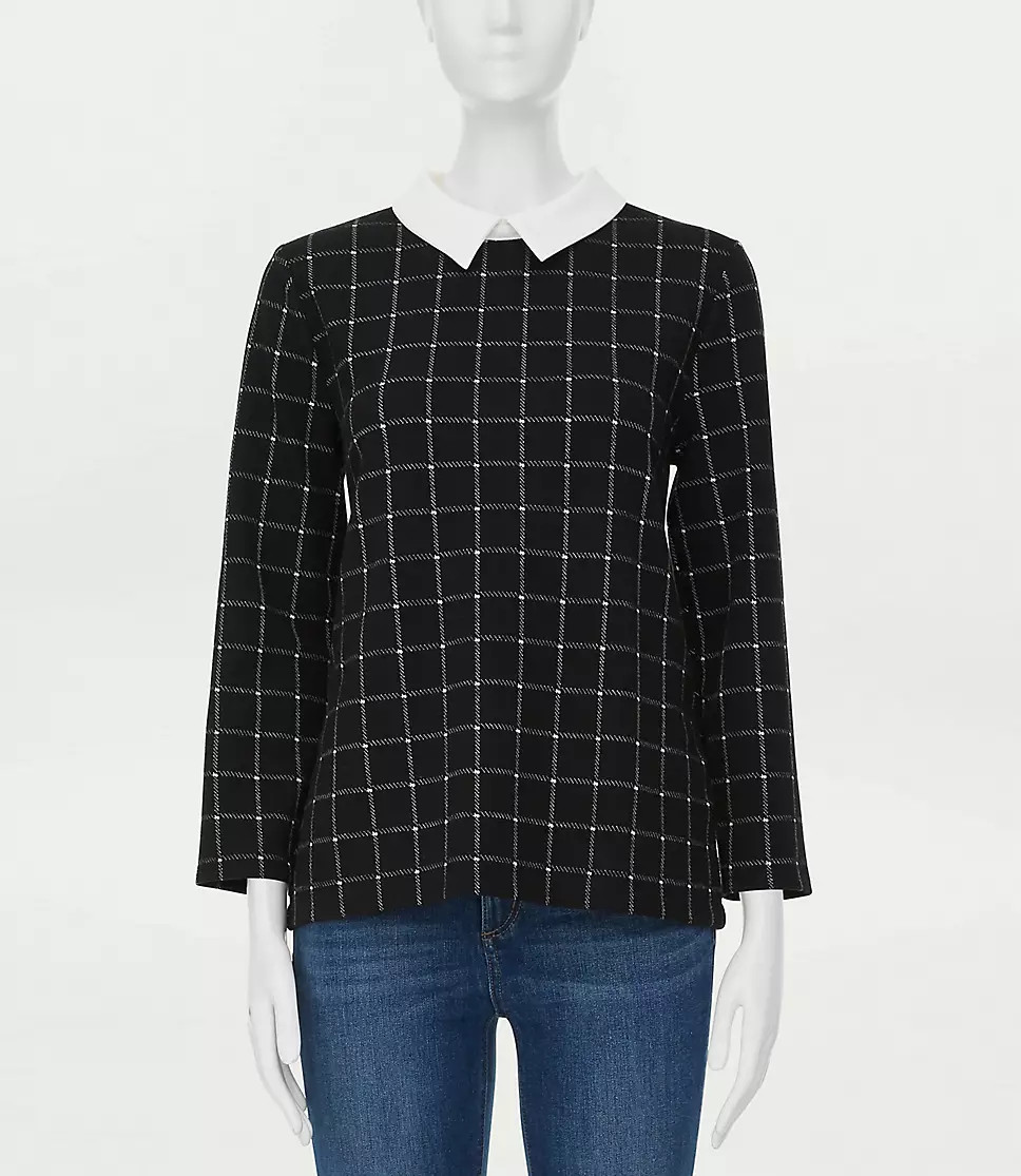 PETITE PLAID COLLARED TOP | LOFT Outlet