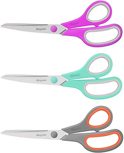 Scissors, iBayam 8" Multipurpose Scissors Bulk 3-Pack, Ultra Sharp Blade Shears, Comfort-Grip Han... | Amazon (US)