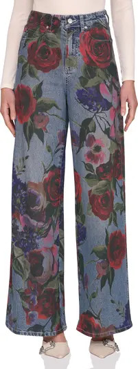 Avec Les Filles Floral Print High Waist Wide Leg Jeans | Nordstrom | Nordstrom