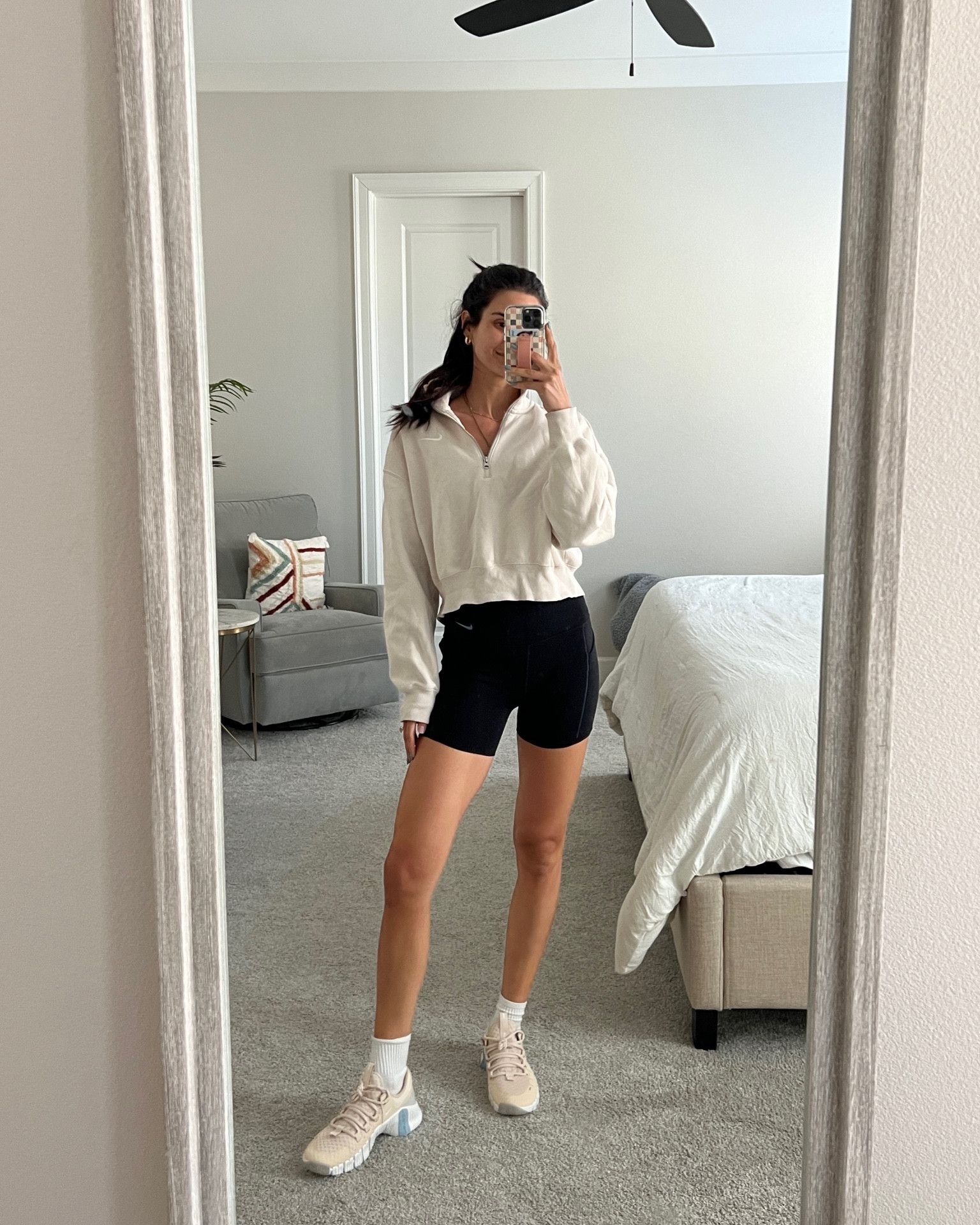 Workout fit for the day 😎 wearing a medium in the sweatshirt and small in biker shorts. Shoes are true to size! 


#LTKfitness #LTKfindsunder100