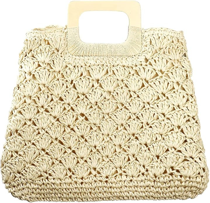 Large Handwoven Straw Bag Travel Shopping Handbag Woven Straw Beach Bag for Women Girls | Amazon (US)