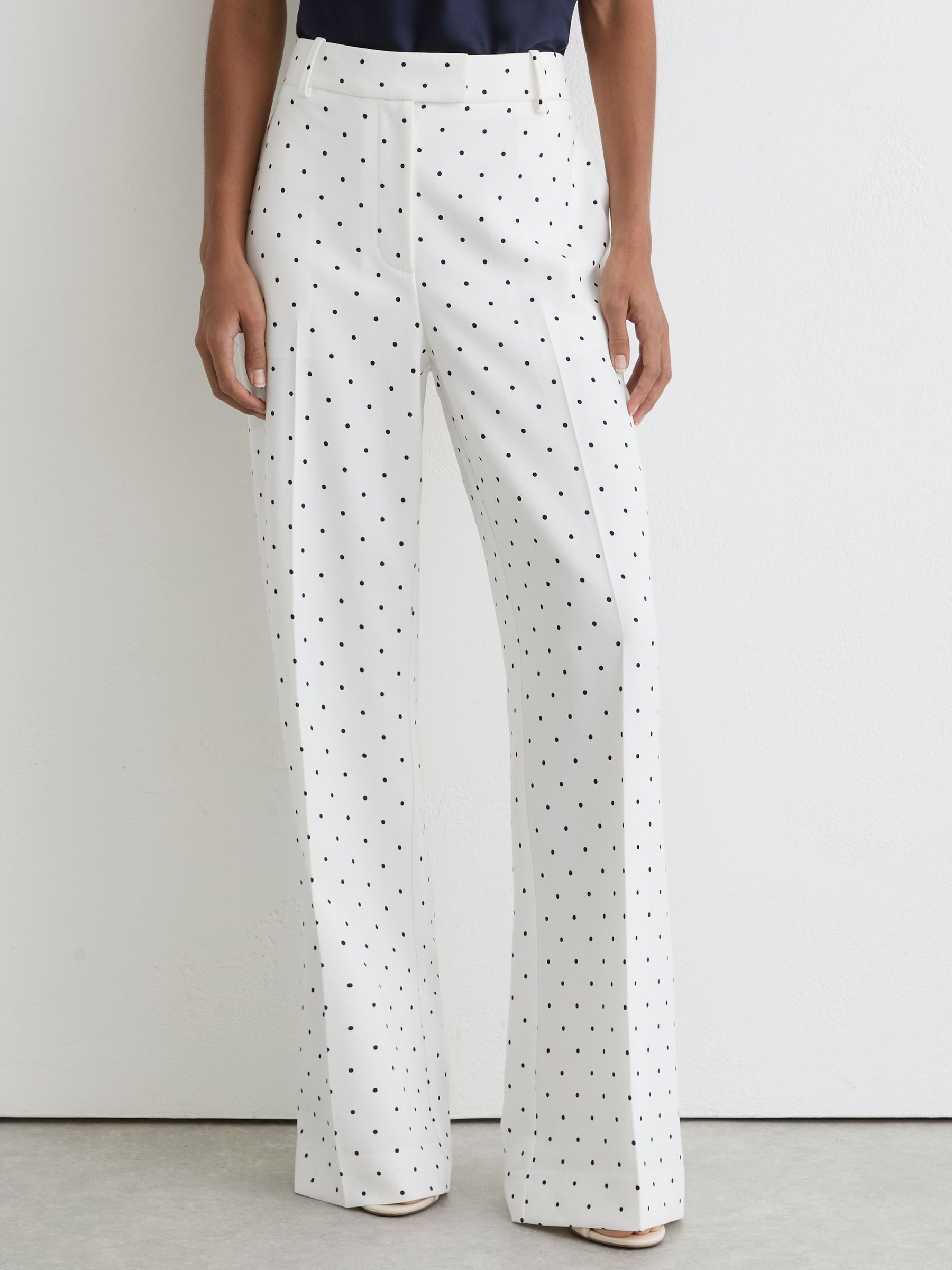 Polka-Dot Wide-Leg Suit Trousers in White/Navy | Reiss US