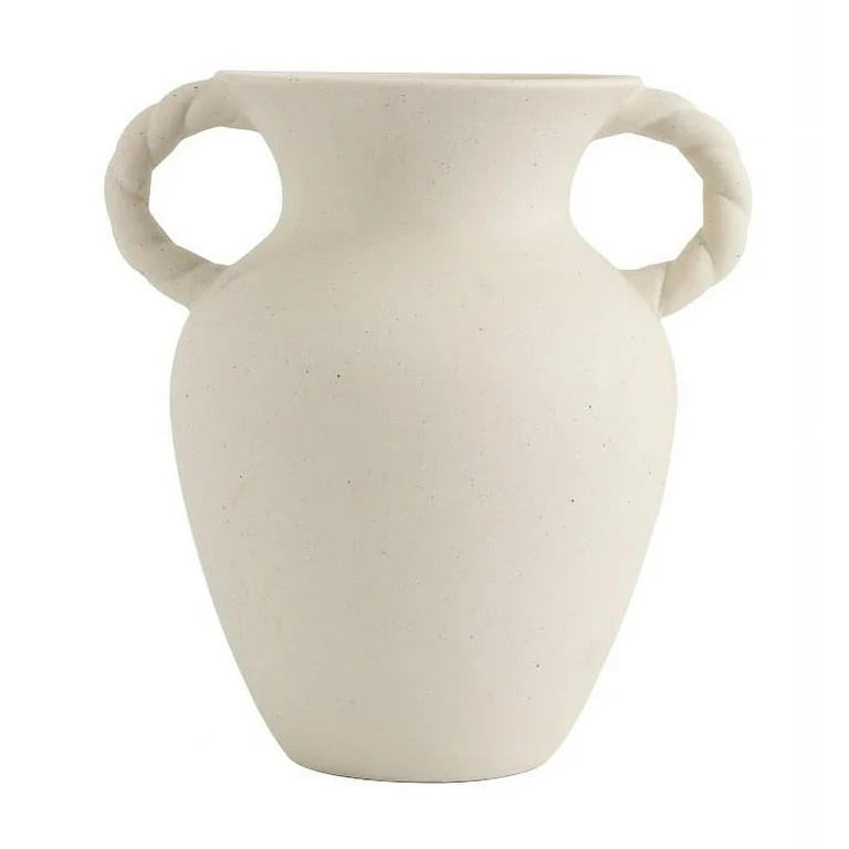 Home Decor Collection Off-White Ceramic Tabletop Vase with Knotted Design Handle, 10.87" Tall | Walmart (US)