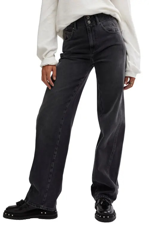 Free People Aster Seamed Relaxed Straight Leg Jeans in Asteroid at Nordstrom, Size 29 | Nordstrom